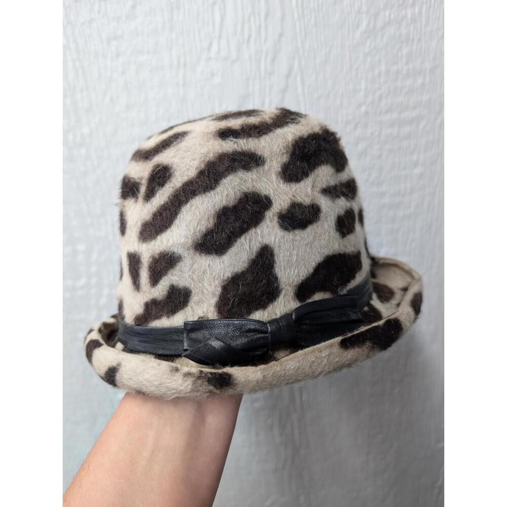 Vintage Eric Javits Wool Mohair Giraffe Animal Print Hat